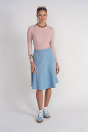 Long Sleeve Ribbed V Neck Tee- Pink