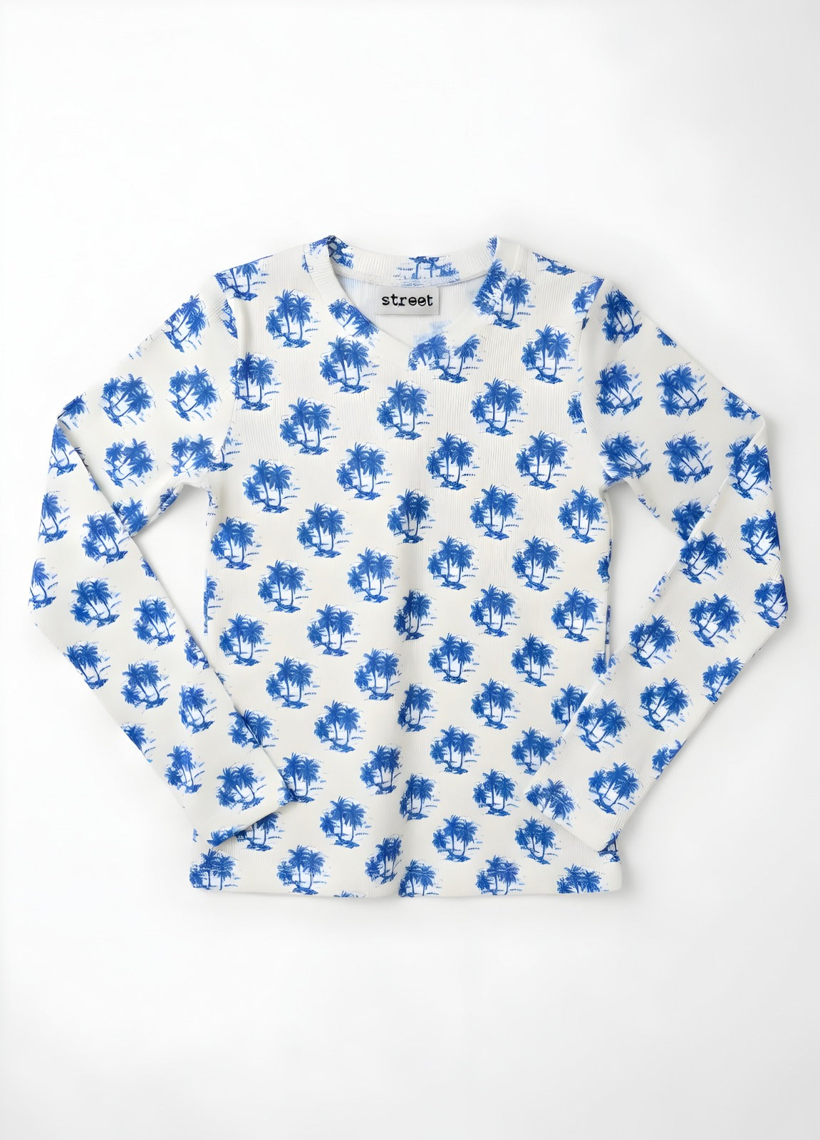 PRINTED MICRO-RIBBED TSHIRT- PALM TREES