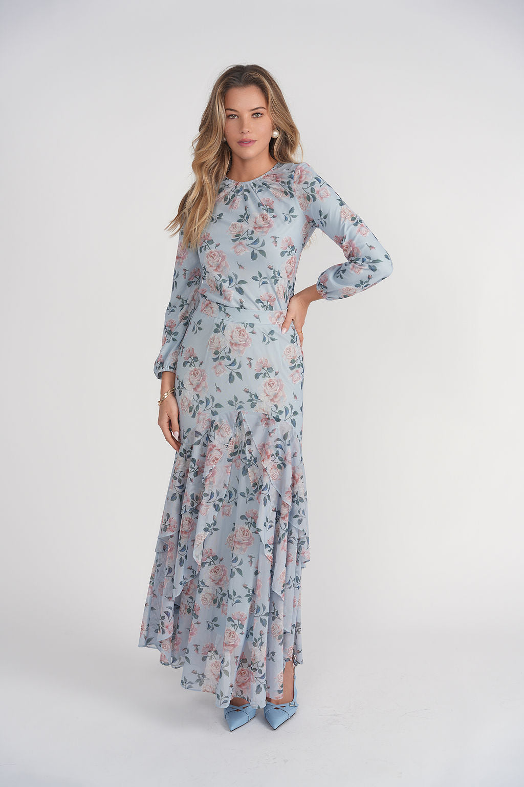 Debbie Top- Blue and Pink Floral