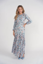 Debbie Top- Blue and Pink Floral