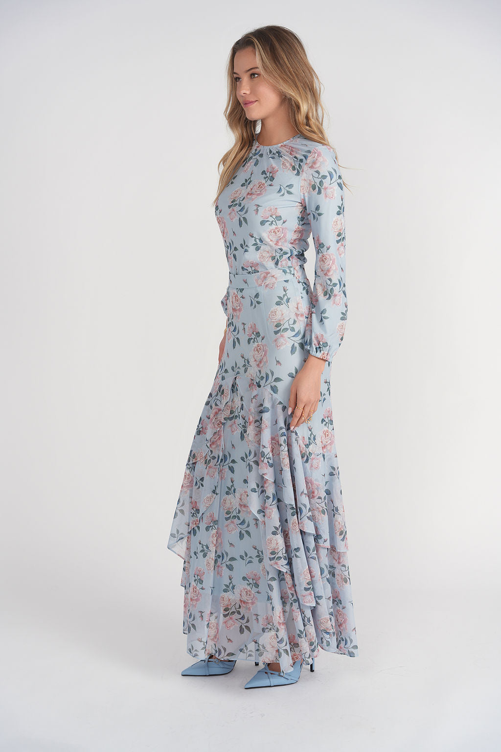Debbie Top- Blue and Pink Floral