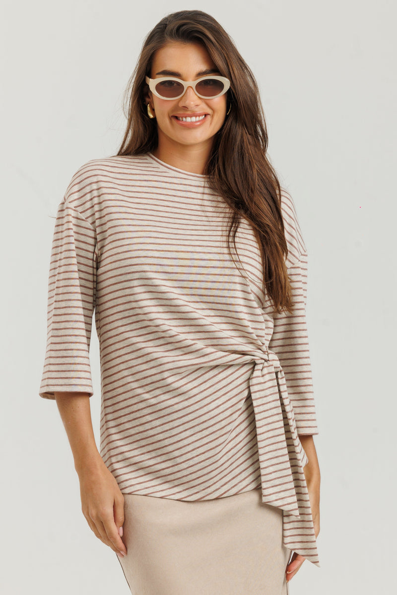Striped Knot Tee Tan