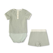 Short Sleeve Color Block Ribbed Set