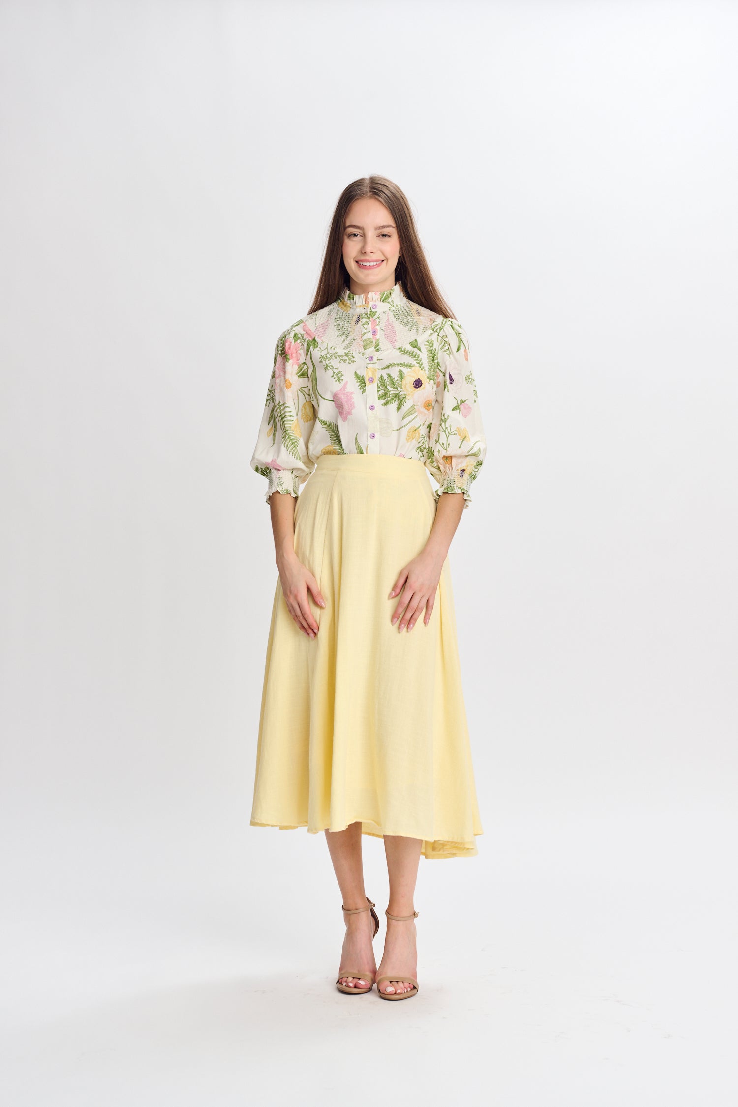 YELLOW LINEN A-LINE SKIRT  334882