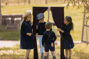 Leather Trim Navy Corduroy Skirt & Logo Sweater