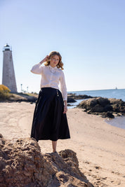 Black Taffeta Heart Charm Midi Skirt