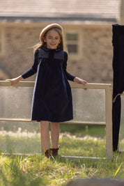 Leather Trim Navy Corduroy Dress & Logo Sweater