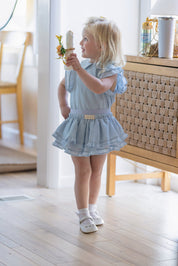 Blue Flow Ruffle Label Two-Piece