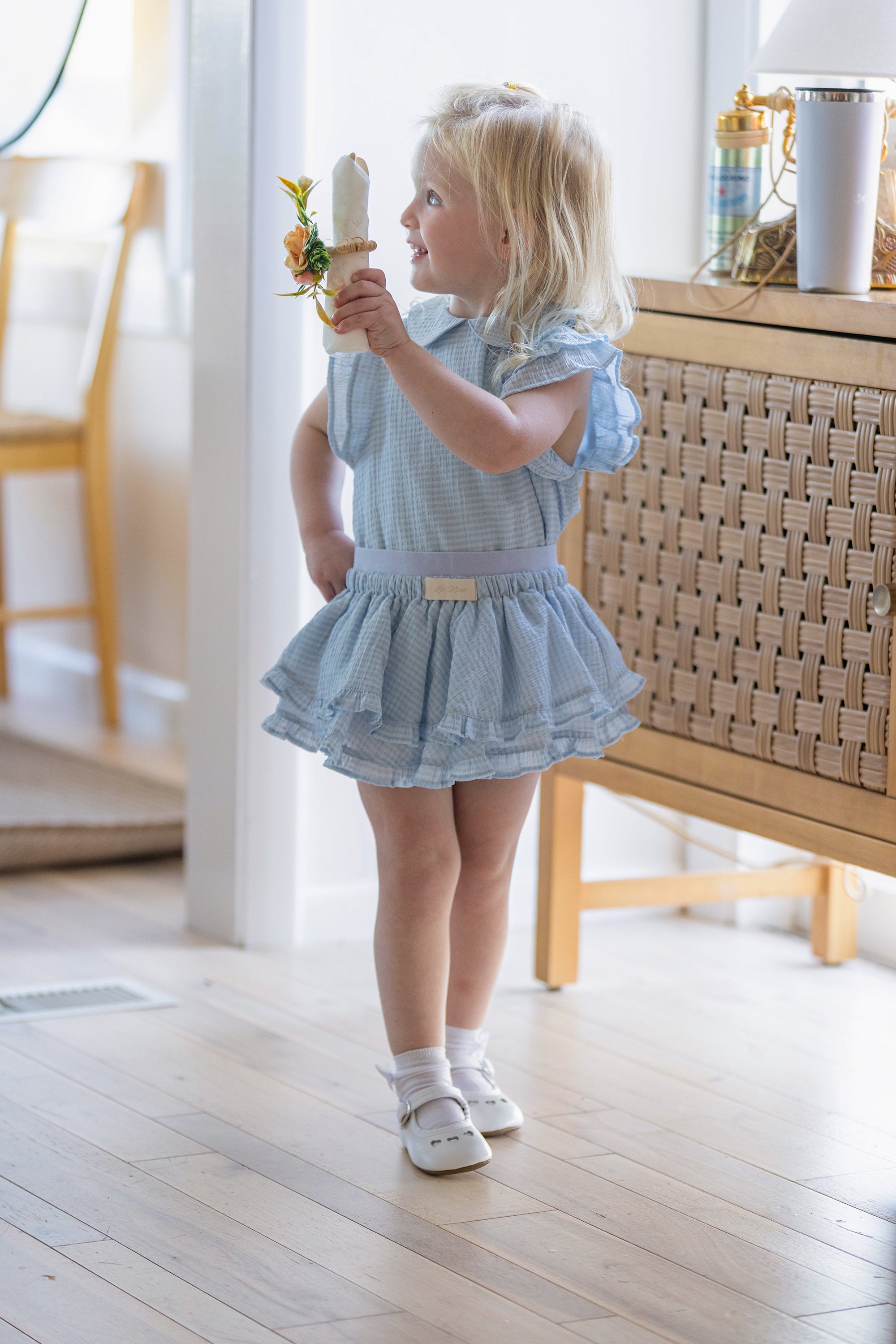 Blue Flow Ruffle Label Two-Piece