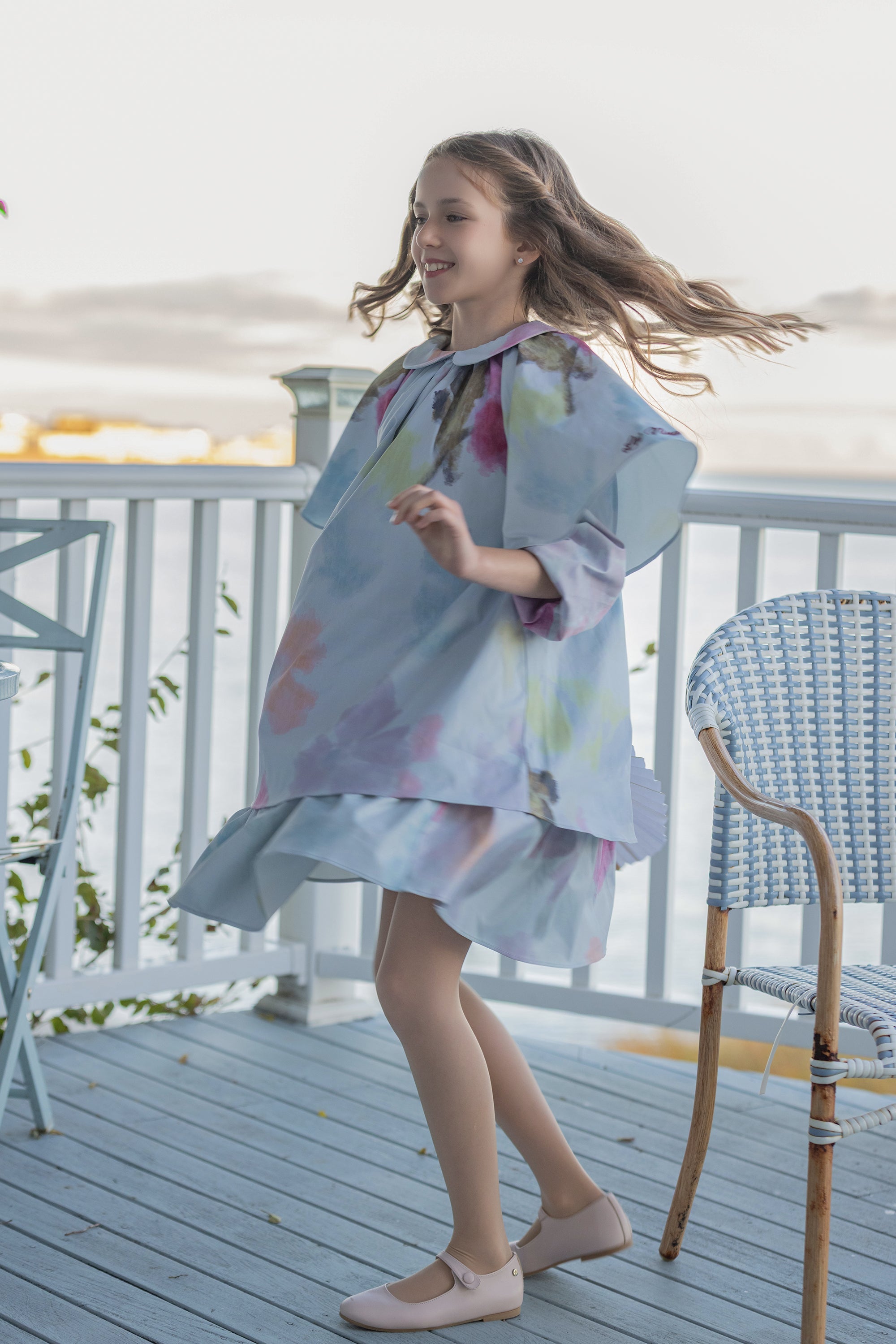 Watercolor Flutter Sleeve Dress
