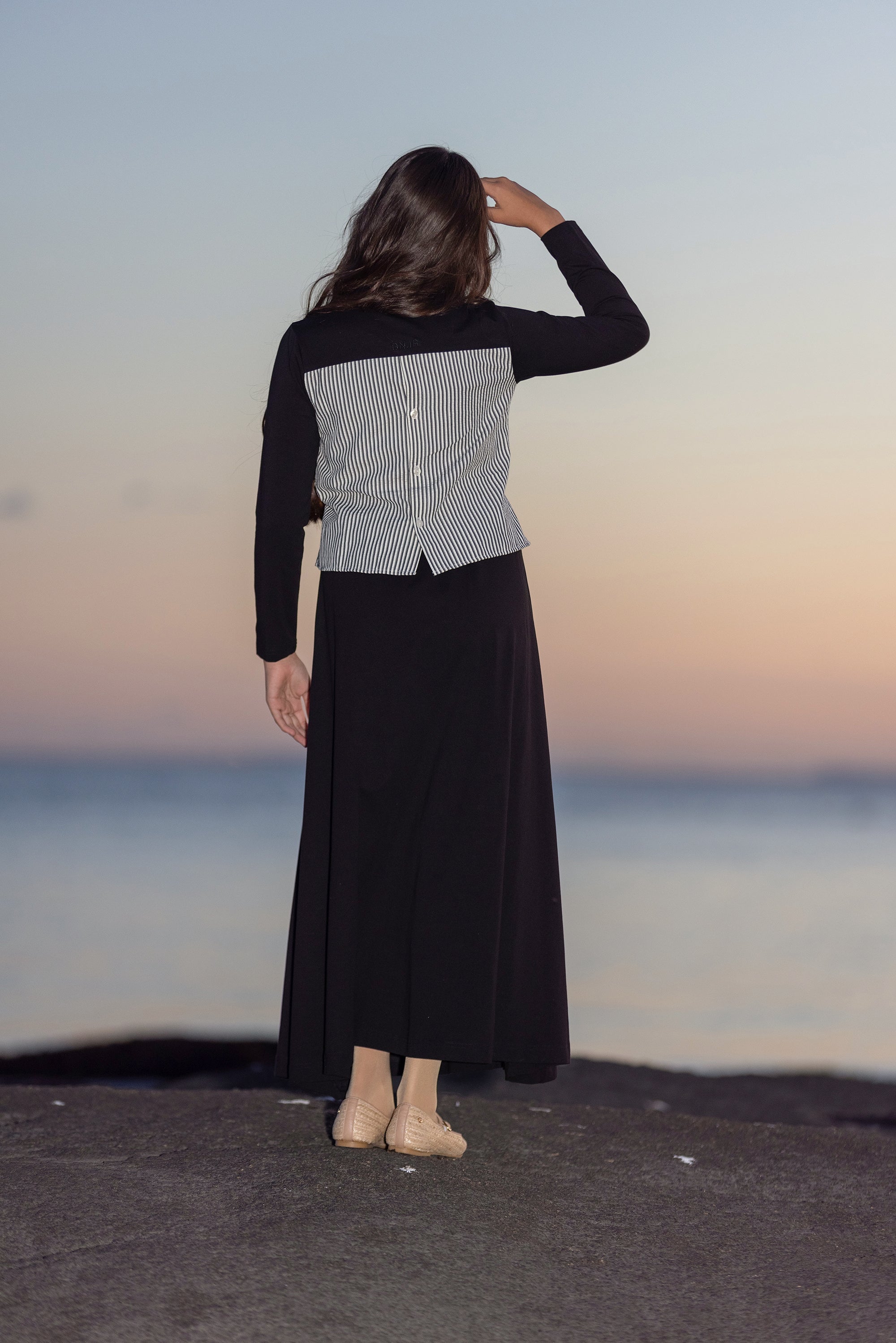 Teen Striped Back Leather Patch Maxi