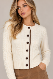 LEATHER TRIM CARDIGAN (D11)