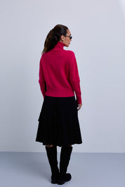 Two Tone High Neck Jumper with Side Chest Heart Design