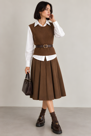GENUINE LEATHER BELT ON A SHIRT AND KNIT VEST COMBO (D6)