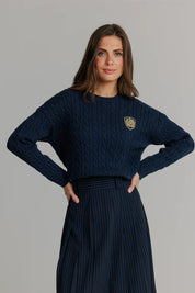 Patch cable knit sweater navy