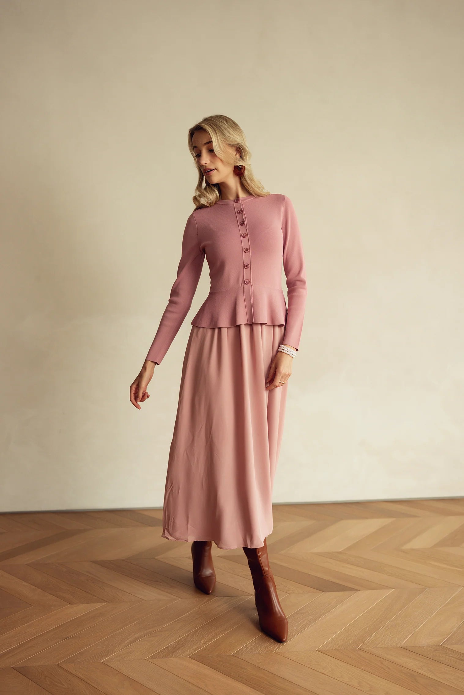 Bliss Peplum Chiffon Combo Dress Foxglove Pink