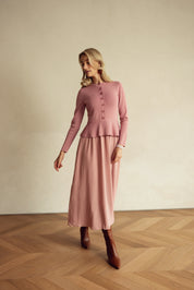 Bliss Peplum Chiffon Combo Dress Foxglove Pink