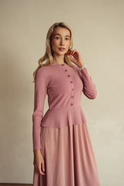 Bliss Peplum Chiffon Combo Dress Foxglove Pink