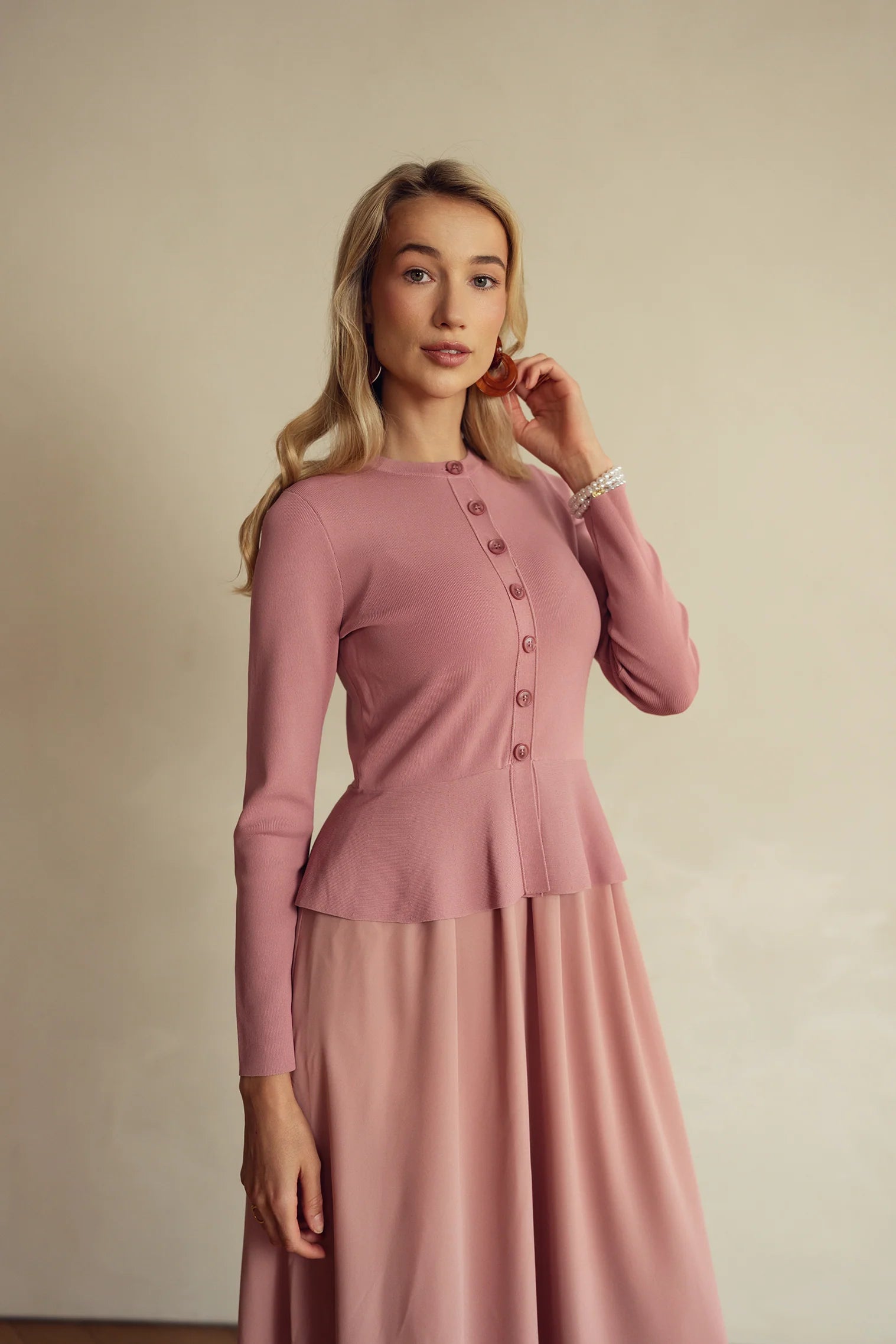 Bliss Peplum Chiffon Combo Dress Foxglove Pink