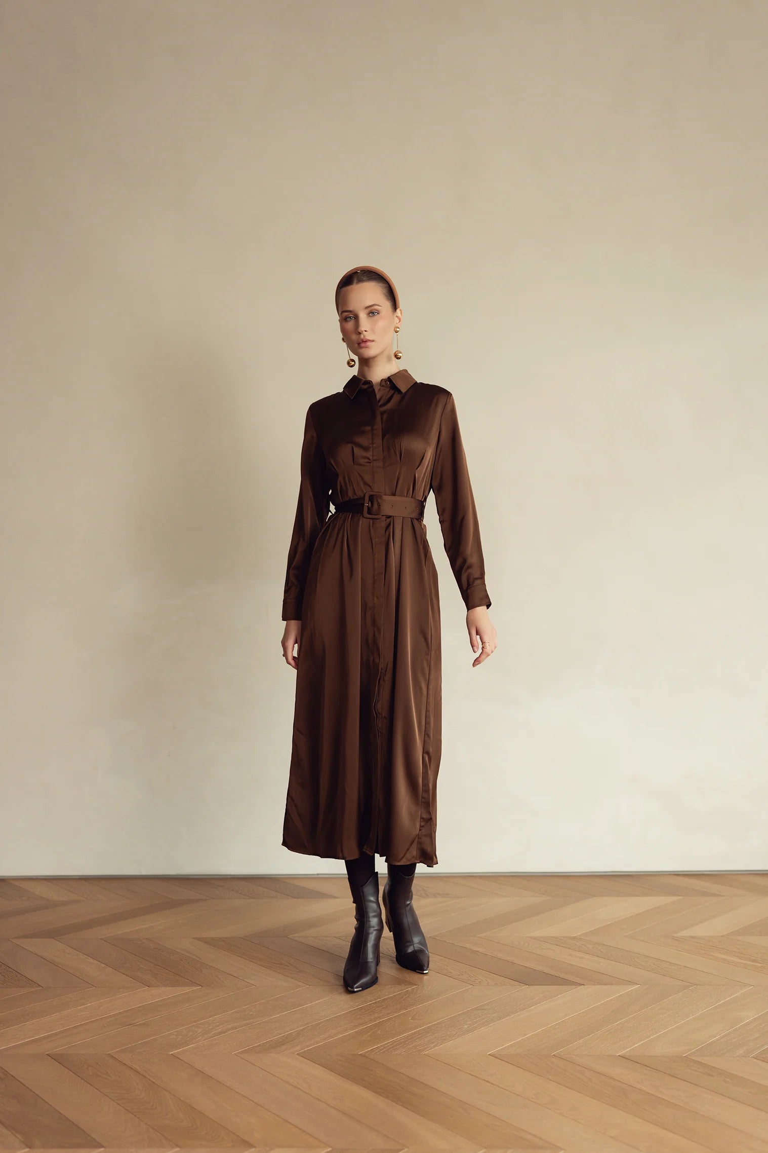 Bliss Pintuck Midi Dress Brown
