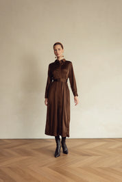 Bliss Pintuck Midi Dress Brown