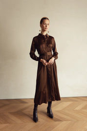 Bliss Pintuck Midi Dress Brown