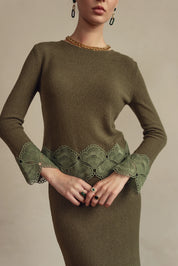 Bliss Knit Embroidered Top Olive