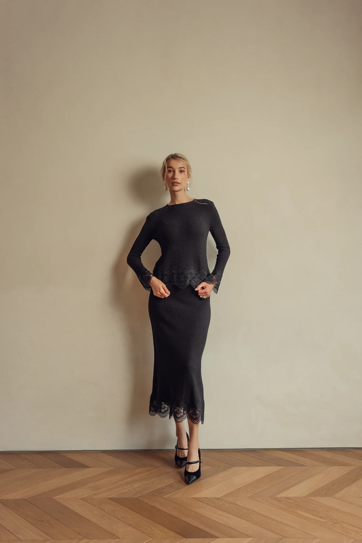 Bliss Knit Embroidered Top Black