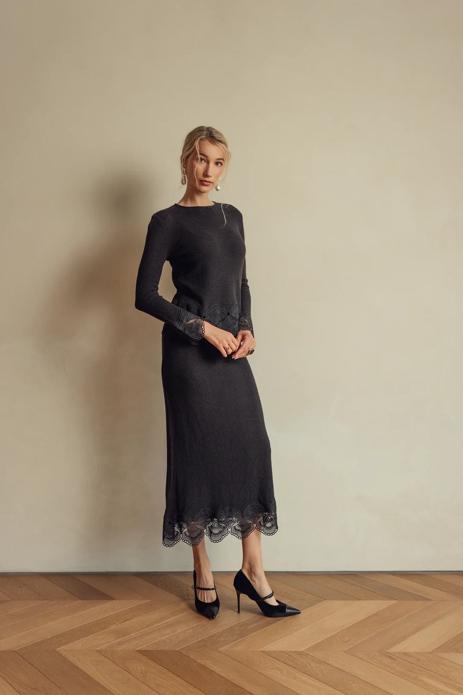 Bliss Knit Embroidered Skirt Black
