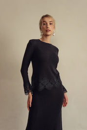 Bliss Knit Embroidered Top Black