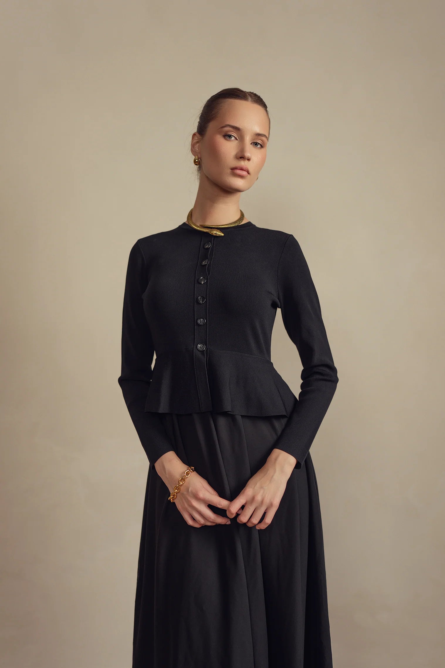 Bliss Peplum Chiffon Dress Black