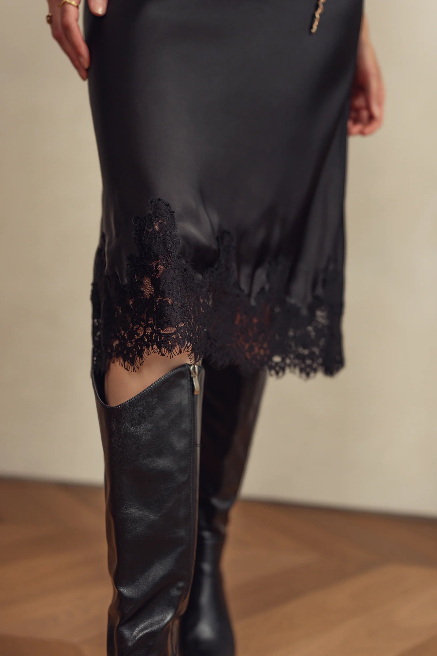 Bliss Classic Satin Lace Hem Skirt