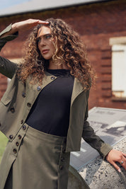 Olive Noir Button Skirt