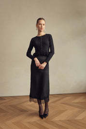 Bliss Pointelle Ruffle Cardi Black