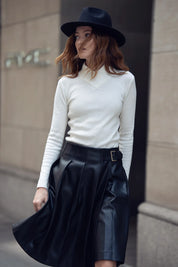 Leather Buckle Pleat Skirt