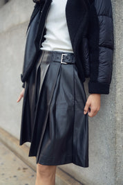Leather Buckle Pleat Skirt