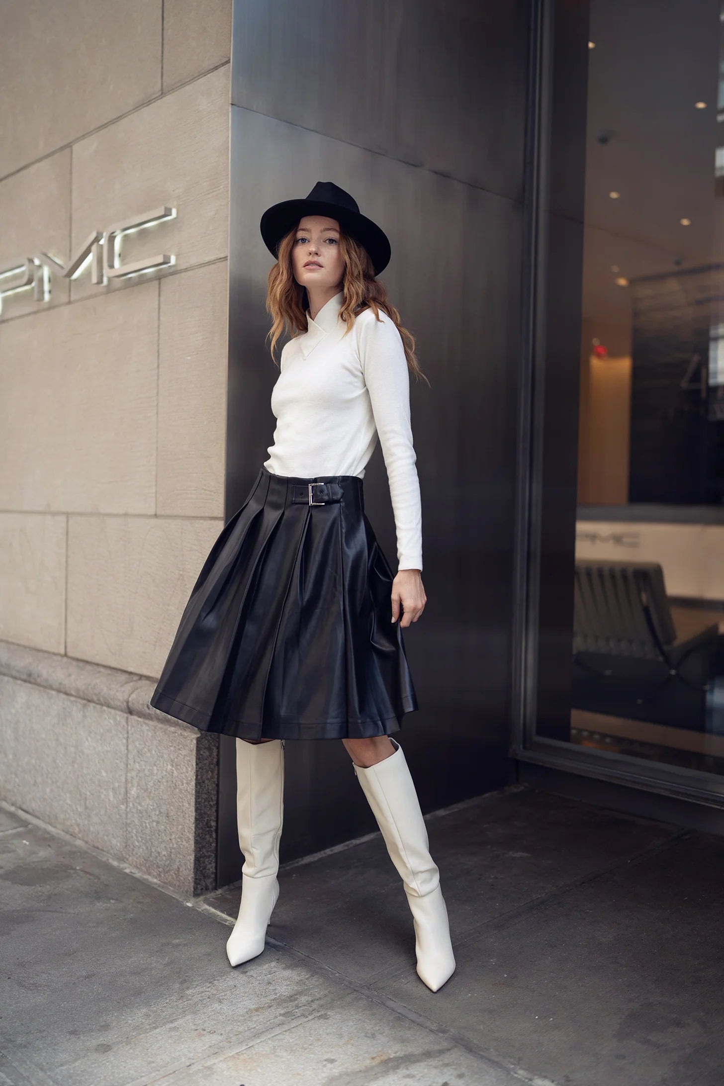 Leather Buckle Pleat Skirt