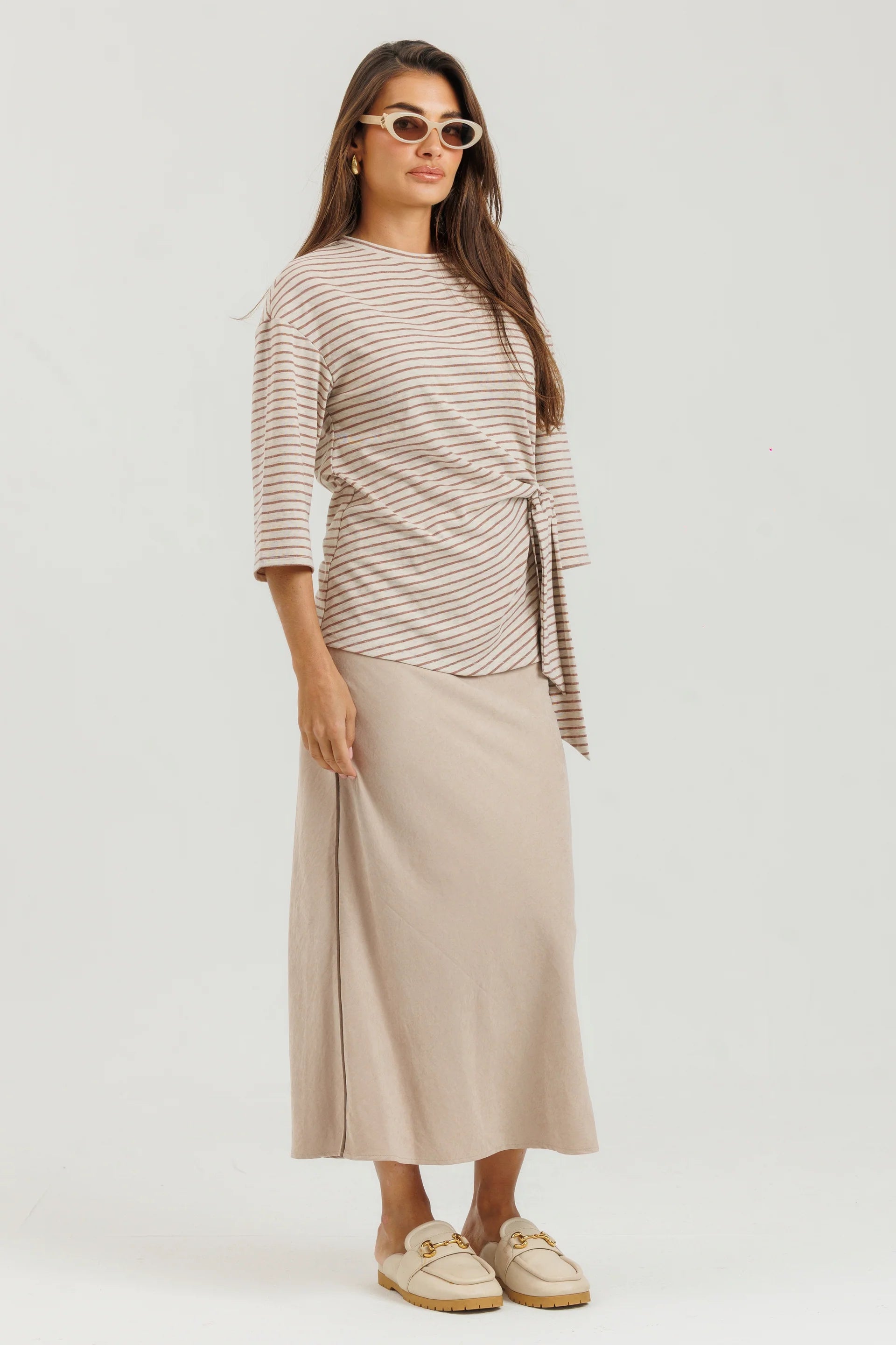 Striped Knot Tee Tan