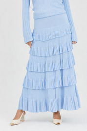 Thin Knit Ruffle Skirt Powder Blue