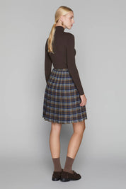 Briar Pleated Skirt in Cocoa / Navy Plaid