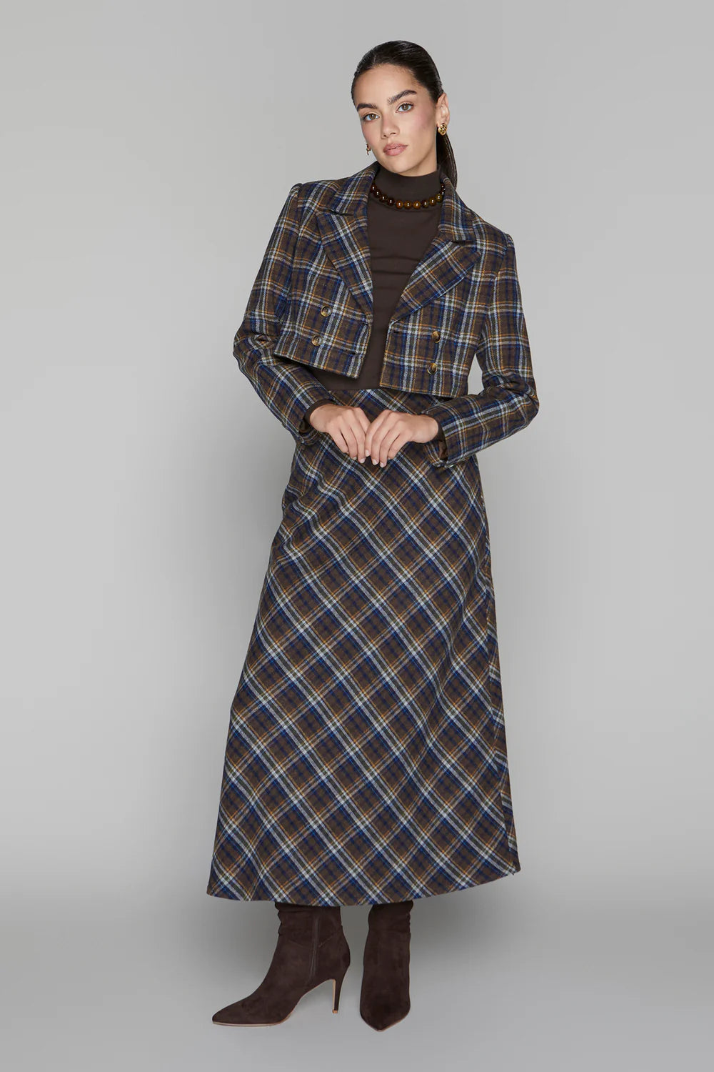 Briar Maxi Skirt in Cocoa / Navy Plaid
