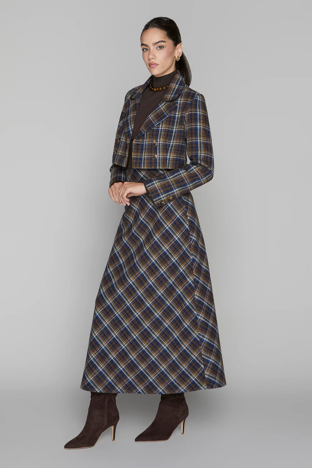 Briar Maxi Skirt in Cocoa / Navy Plaid
