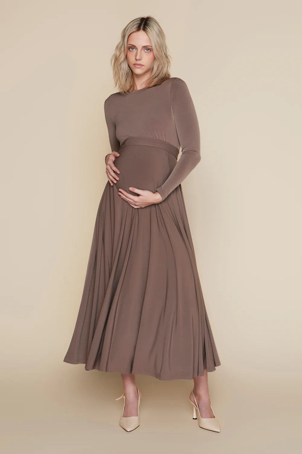 Samoa Maternity Dress in Mushroom Taupe