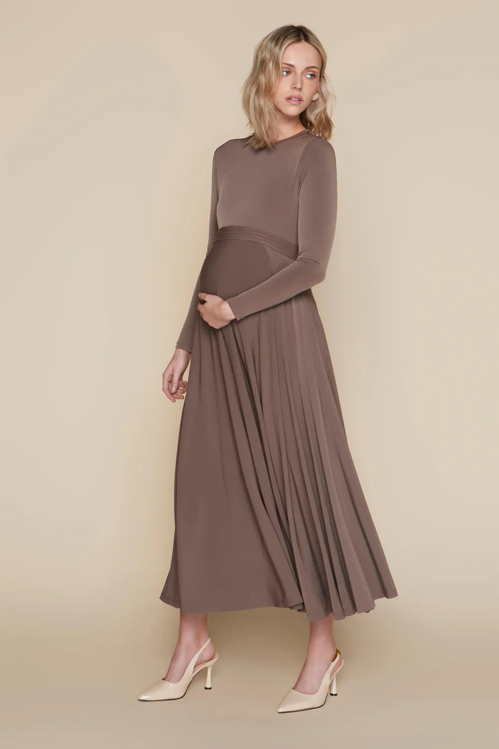 Samoa Maternity Dress in Mushroom Taupe THE ADDRESS Samoa Maternity Dress in Mushroom Taupe THE ADDRESS