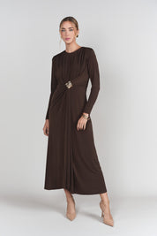 Draped Front Dress- Brown