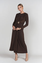 Draped Front Dress- Brown