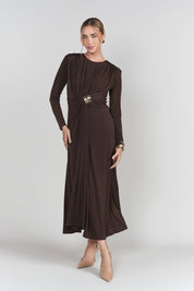 Draped Front Dress- Brown