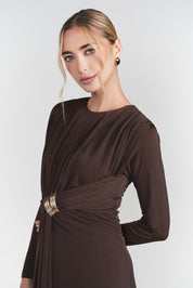 Draped Front Dress- Brown