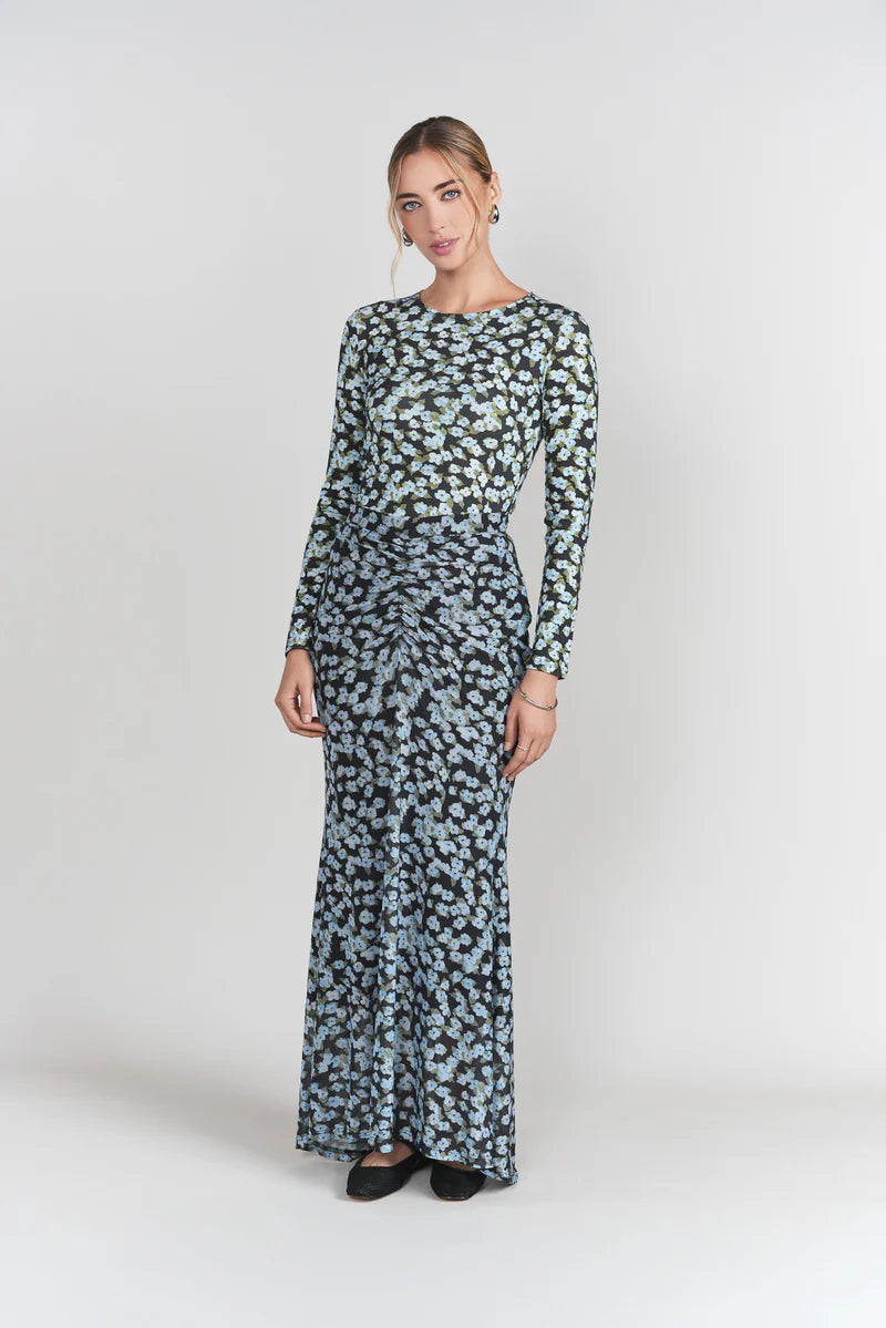 Printed Mock Neck Top- Blue Floral