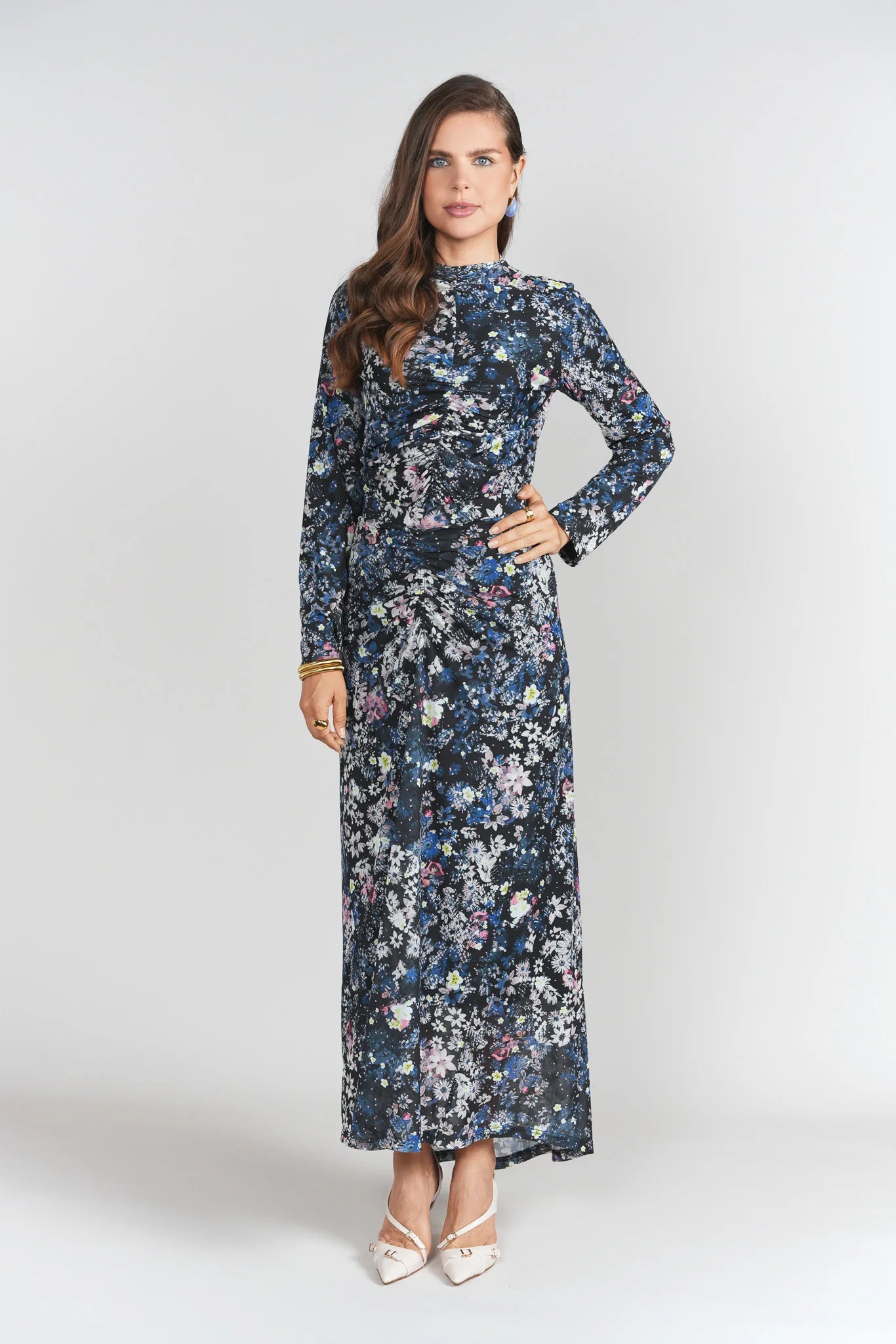 Ruched Front Skirt- Floral Grunge